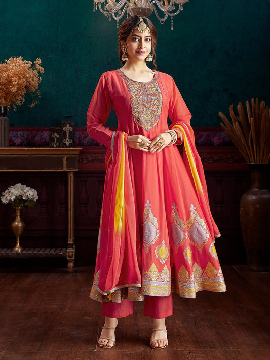 Pink Jacquard Anarkali Set (Copy)