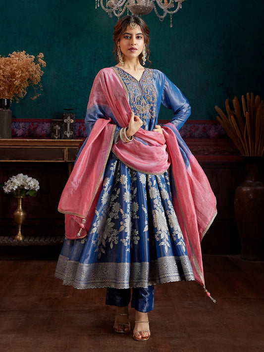 Pink Jacquard Anarkali Set (Copy)