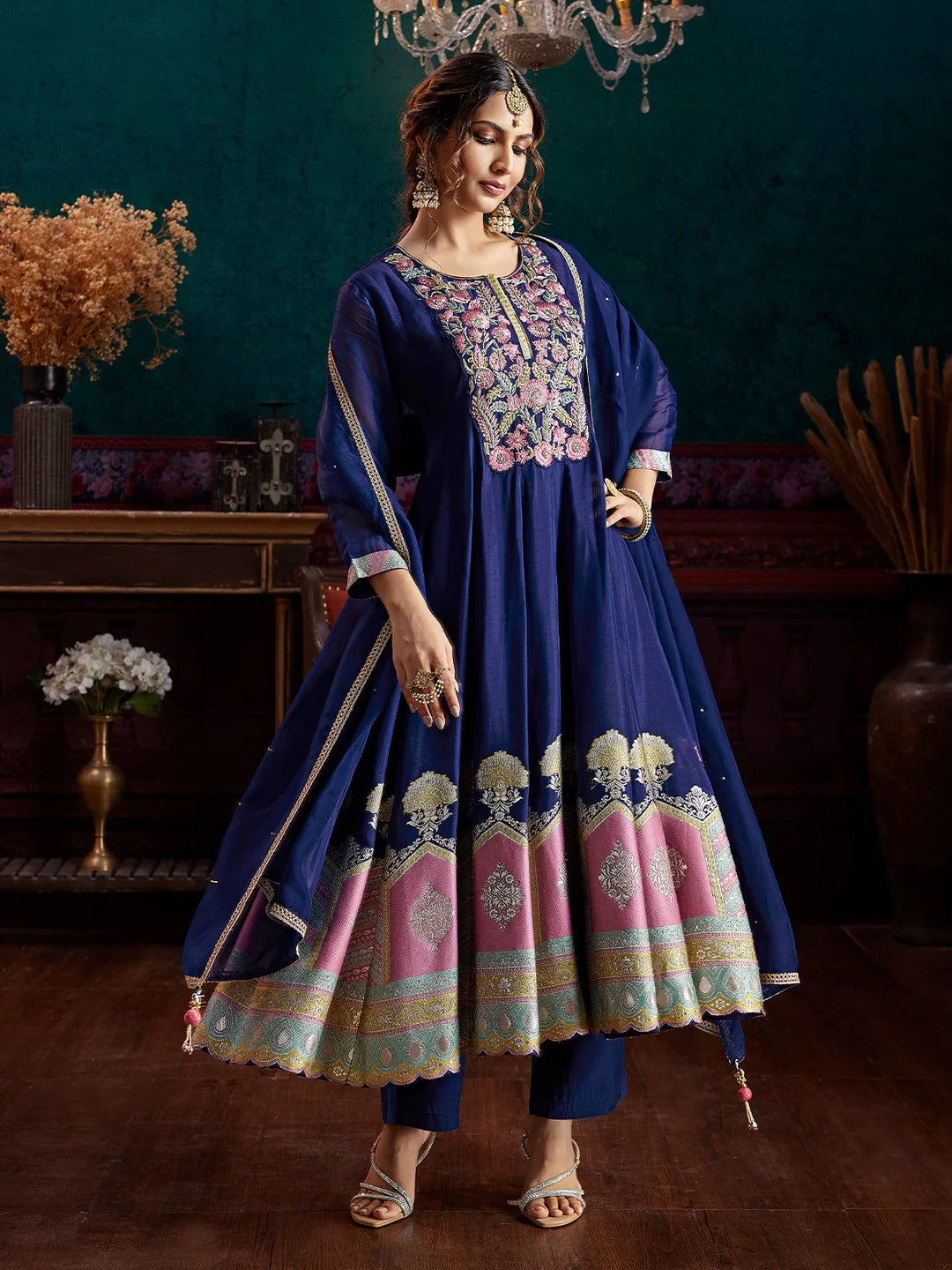 Blue Jacquard Anarkali Set