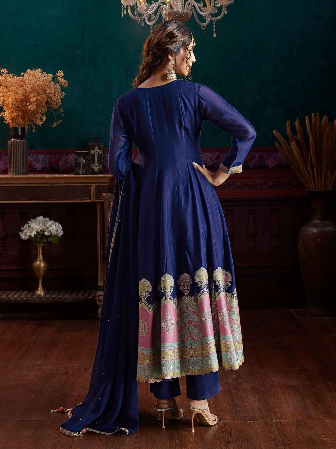Blue Jacquard Anarkali Set