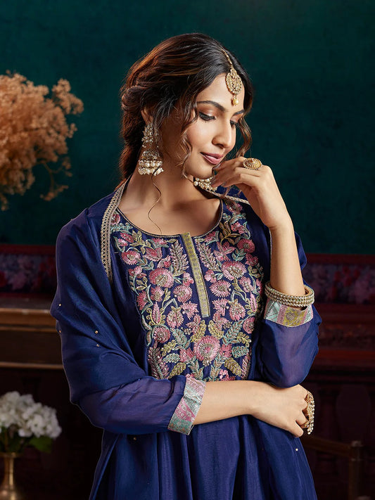 Blue Jacquard Anarkali Set