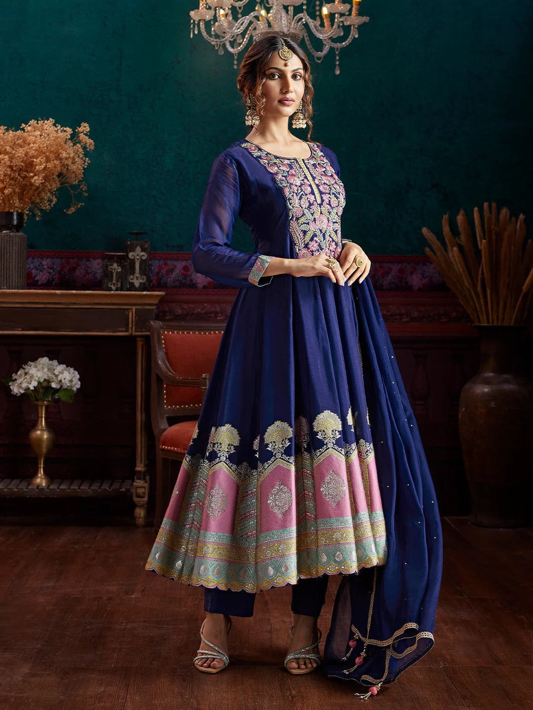Blue Jacquard Anarkali Set