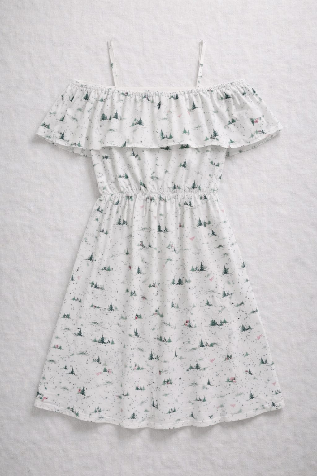 Women’s White Printed Pure Cotton Off-Shoulder Dress | Cold Shoulder Fit & Flare Dress with Shoulder Straps