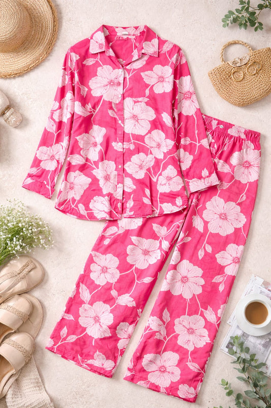 Women’s Red Floral Printed A-Line Co-Ord Set | Kurti with Broad-Leg Bottoms