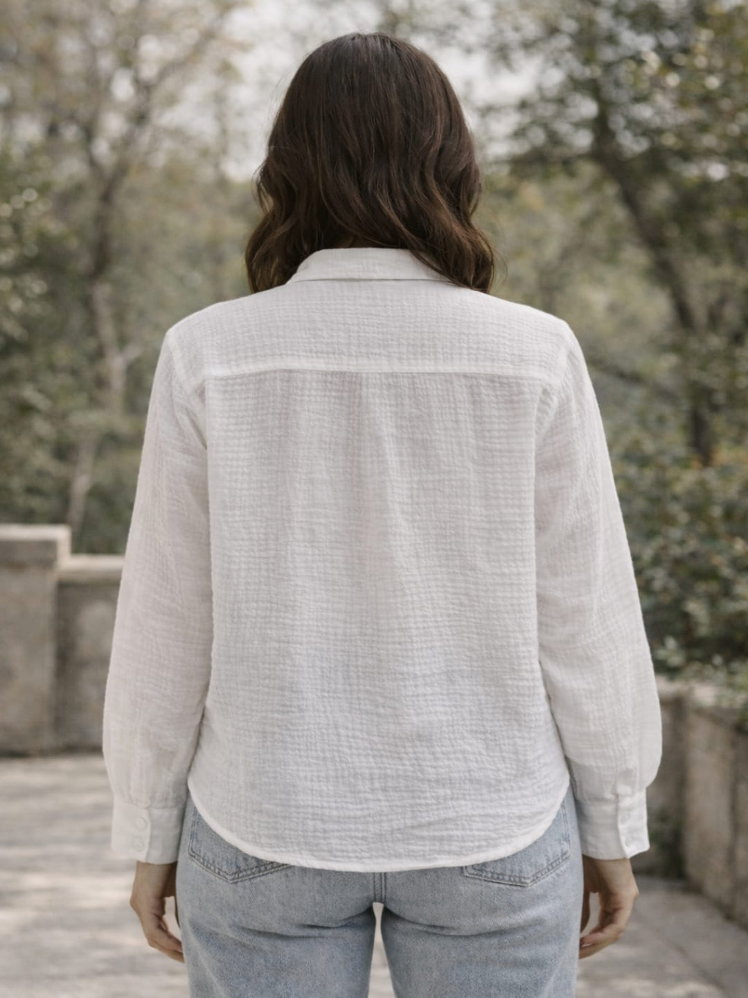 Women’s Crinkle Muslin Shirt | Lightweight Button-Down Casual Shirt with Collar & Full Sleeves